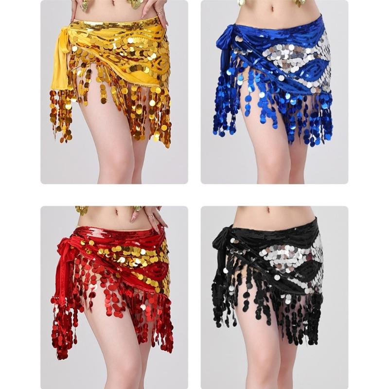 Sequins Wrap Skirt Belly Dance Hip Scarf Wrap Sparkles Mini Skirt Raves Festival Outfit Halloween Costume for Women Girls