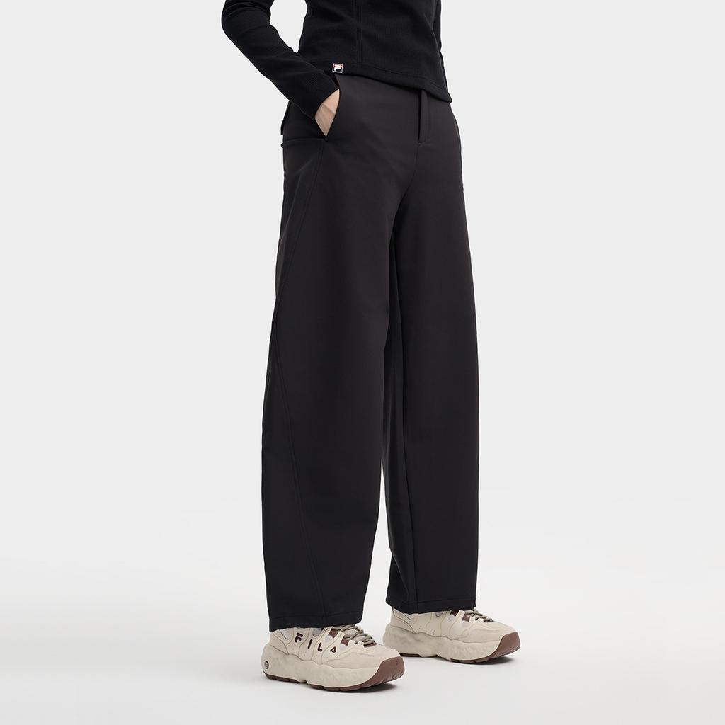 Fila Original Fashion Classic Simple Solid Color Versatile Waterproof Loose Woven Casual Pants Women Pants Black F11W549801FBK