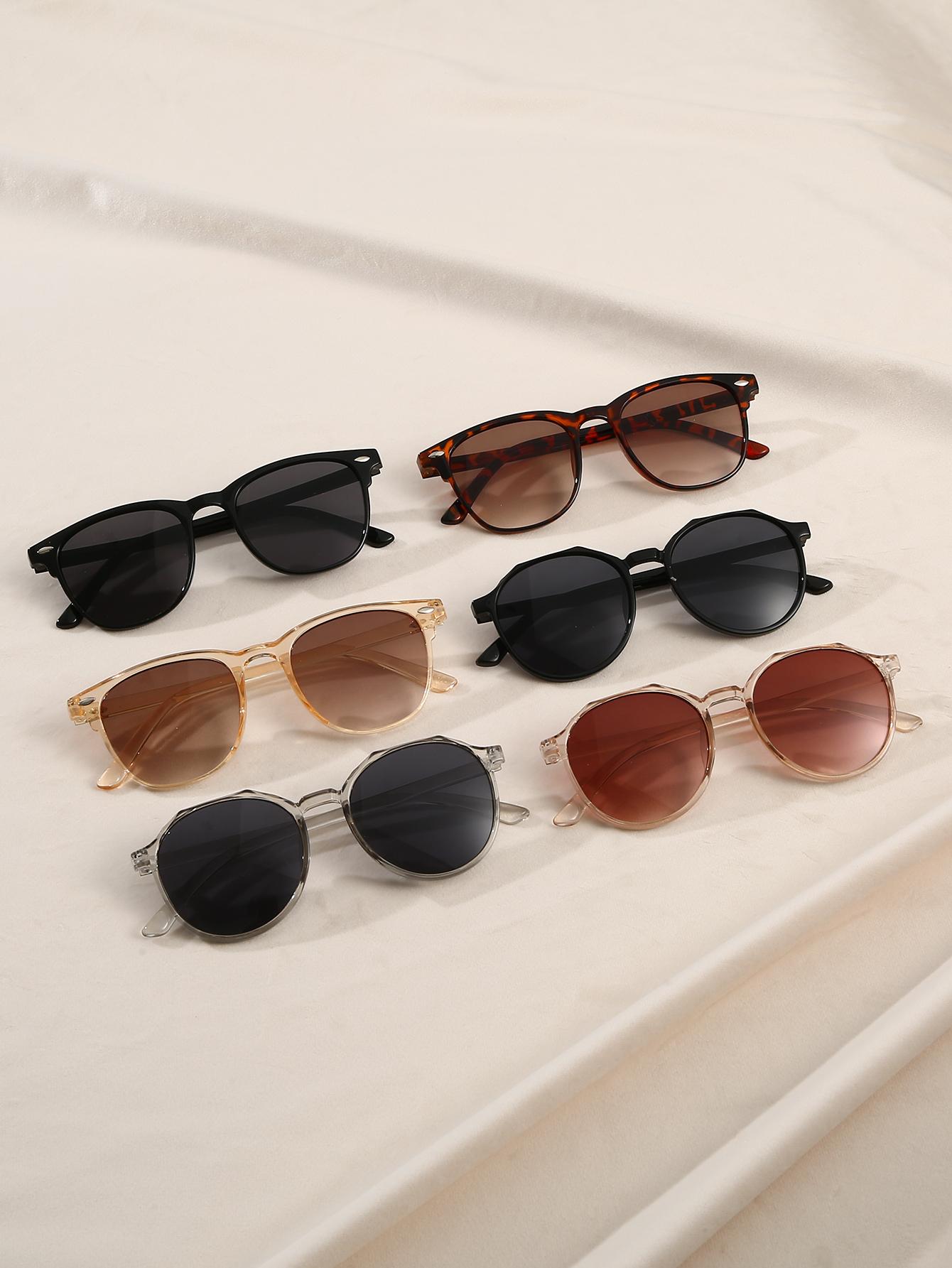 

6Pcs Fashionable Round/Square Frame Sunglasses Set for Daily Gatherings, Driving, Commuting, and Outdoor Use