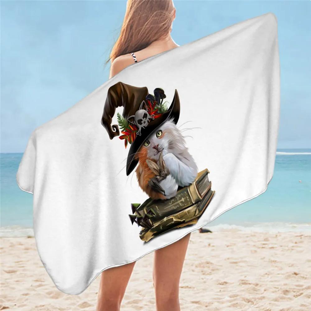 BeddingOutlet Cartoon Cat Towel Bathroom for Kids Cute Animal Beach Towel Black White Microfiber Blanket Watercolor Pet Toalla