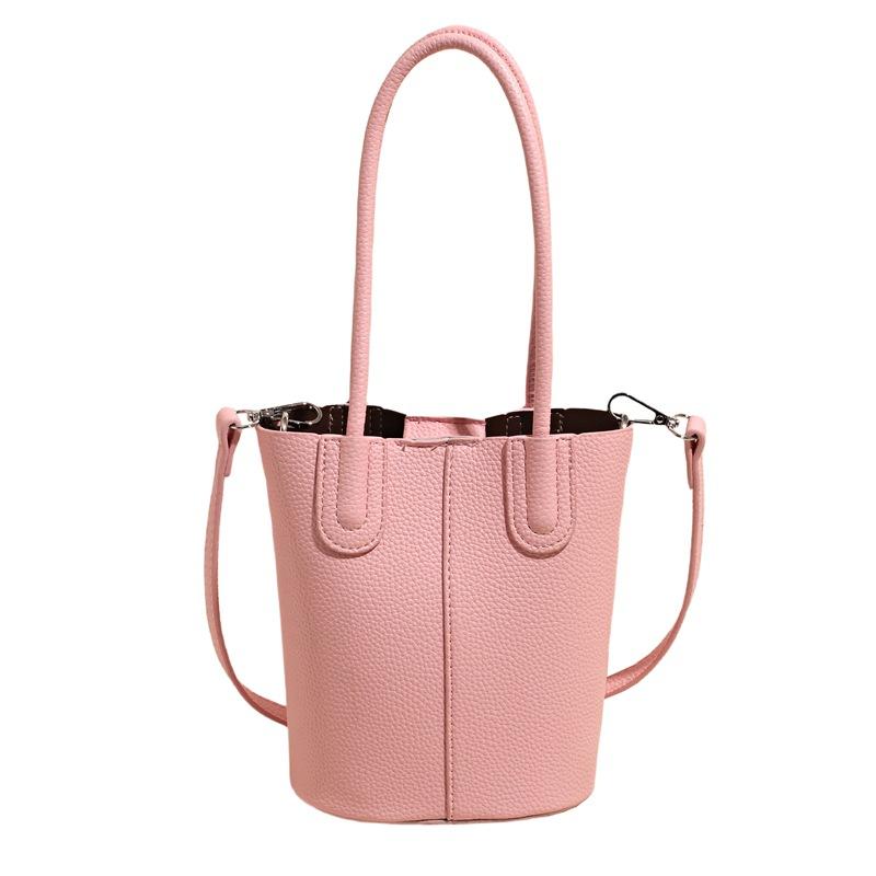 2025 Summer Popular Dopamine Color Simple Portable Bucket Bag Women Commuting Versatile Lychee Pattern Texture Messenger Bag