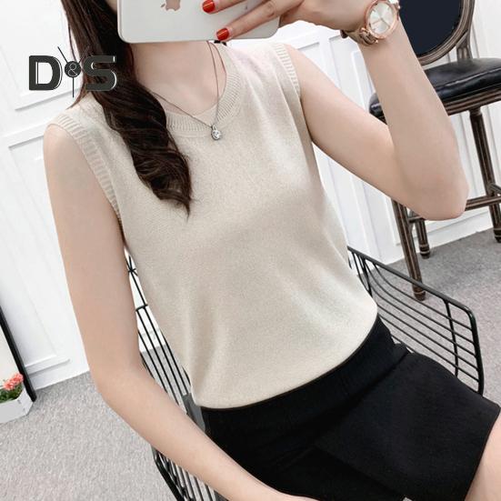 Women Vest Tops Round Neck Sleeveless Solid Color Loose Fit Ice Silk Tank Tops Breathable Versatile Vest