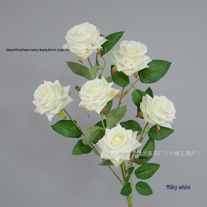 6-Head Angled Rose Artificial Flowers for Wedding Hall, Garden, and Landscape Styling