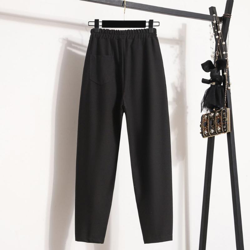 Plus Size Long Pants Women Elastic Loose High Waist Vintage Solid Cotton Loose Casual Female Basic Trousers Harem Pants Wide Leg Pants