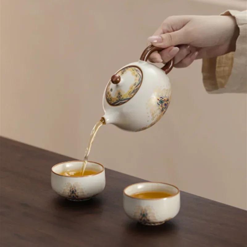 Chines Ru Kiln Ceramic Teapots Handmade Sea Wave Pattern Ball Hole Filter Xishi Pot Beauty Tea Infuser Kettle Household Teaware