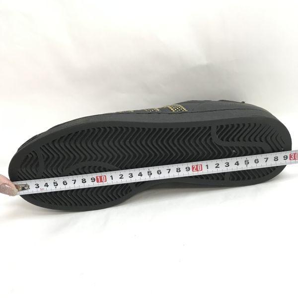 adidas originals SUPERSTAR SNAKE BLACK leather sneakers 28 black gold tongue trefoil(USED)