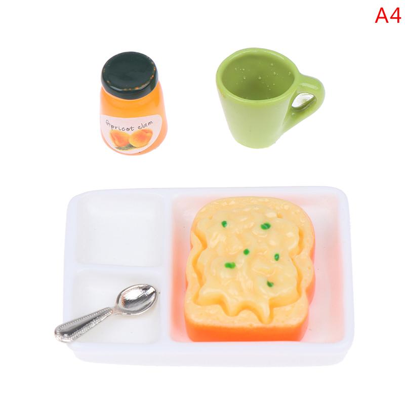 

1/12 Dollhouse Miniature Toast And Jam Plate Set Decoration Accessories Toy A4