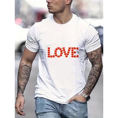 European Size Men'S Casual T-Shirt with Love Hearts Design for Street Style Fashion