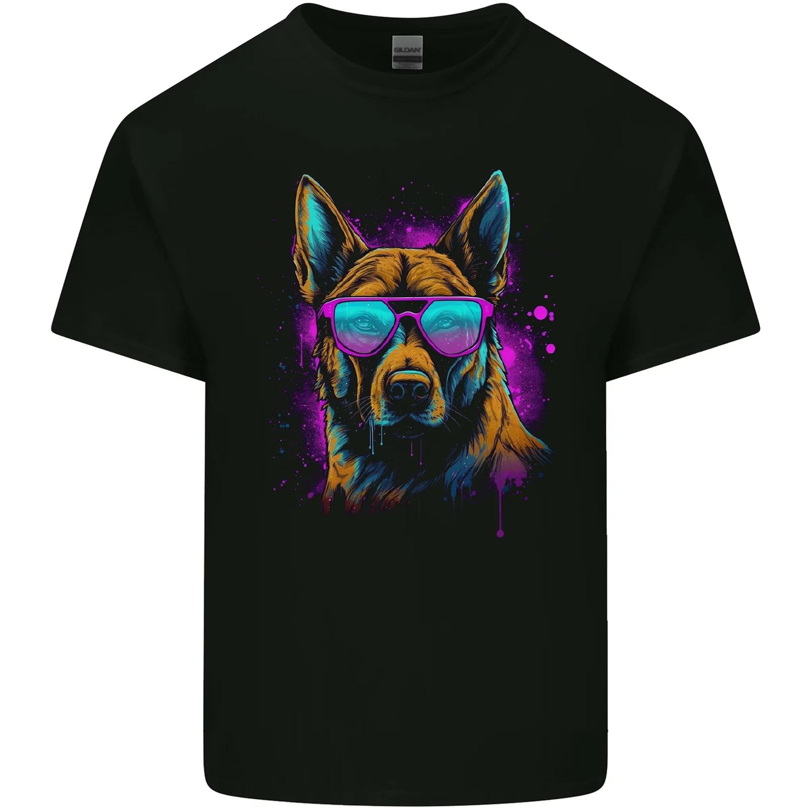 Retrowave German Shepherd Dog Kids T-Shirt Childrens 2XL