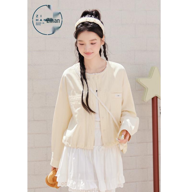 Women s Lace Trim Round Neck Short Jacket M