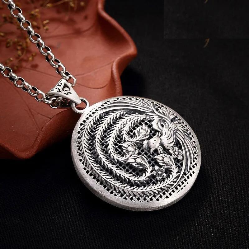 Charm  Thai  Exquisite Phoenix Necklace For Women Hollow Out National Style Pendant Keel Chain Banquet Jewelry Gift