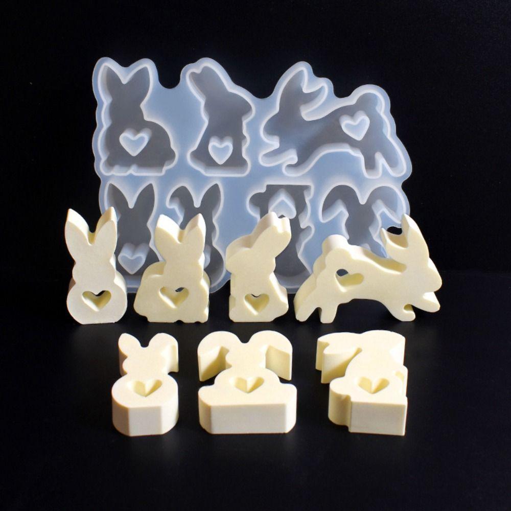 Standing Heart Bunny Candle Mold 7 Hole Bunny Cake Mold  Home Table Ornament