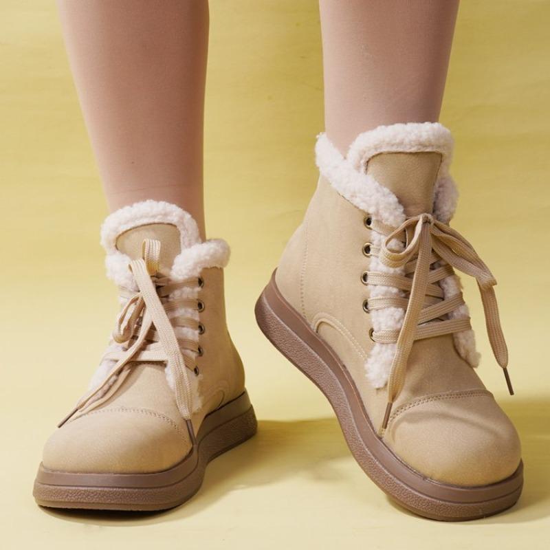 Winter snow boots, velvet warm lace-up waterproof cotton shoes, winter new versatile fashion soft-soled short boots