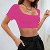Summer Sports Casual Women's Cut-off Style Knitted High Elastic Short-sleeved T-shirt Tops