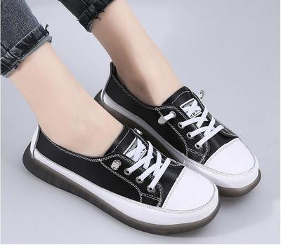Fashion Women Spring Sneakers 2024 New Genuine Leather Trend Color Matching Women Shoes Flat Lace-up Casual Girl Student Shoes