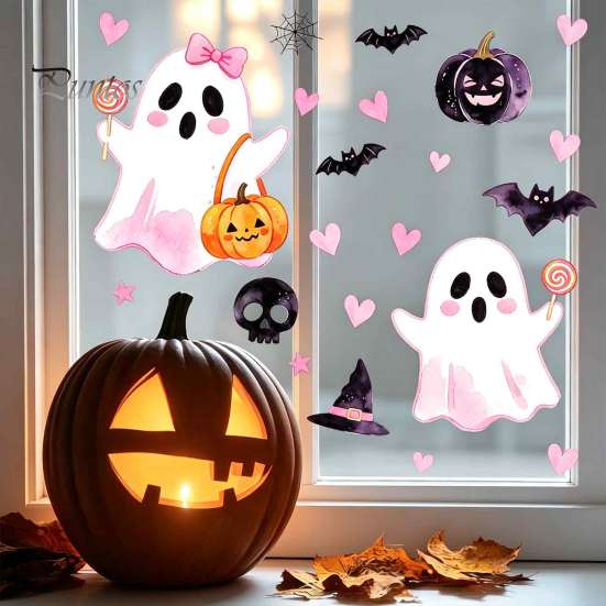 Removable Holiday Decor 2 Sheets Halloween Cartoon Ghost Window Cling, Spooky Decorative Reusable Cling Glass Sticker, Waterproof Static Decal