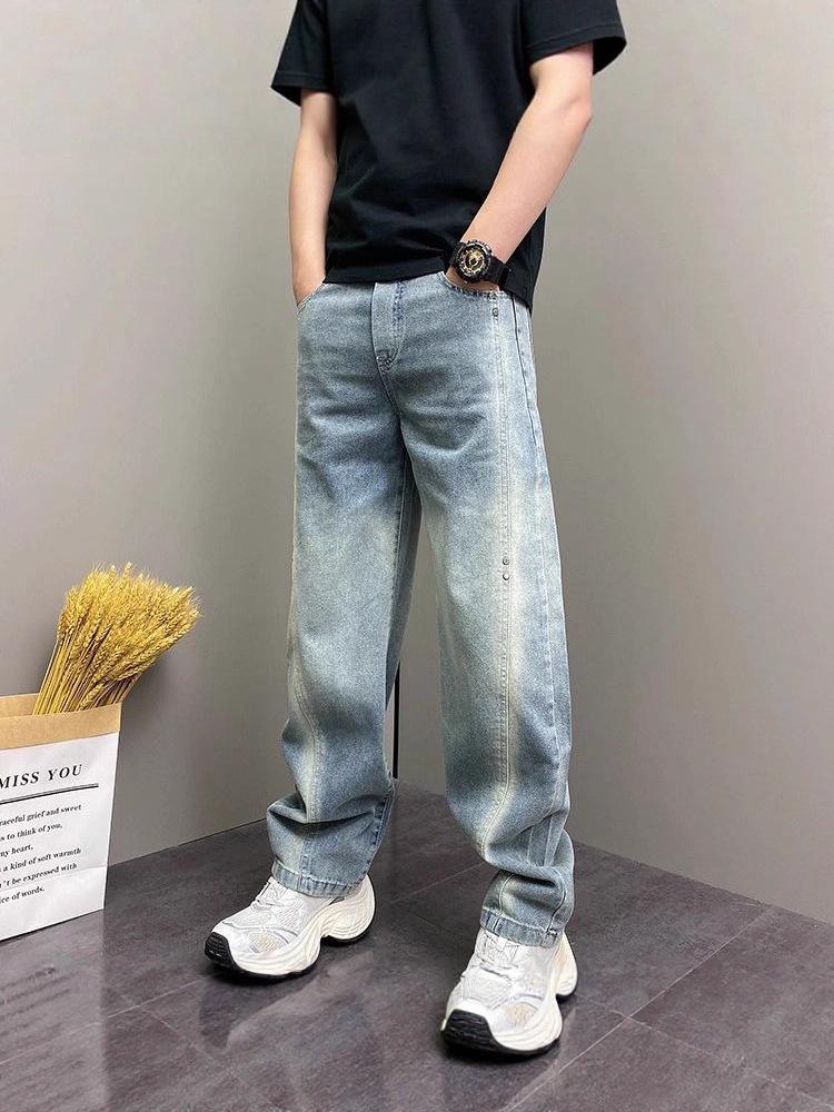 2025 Autumn High Street Loose Straight-Leg Jeans: Versatile Washed Punk Trousers