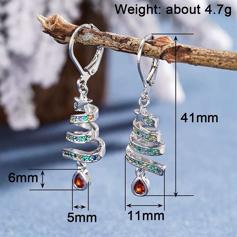 Huitan Women Elegant Christmas Tree Drop Earrings Winter Festival Lady Charming Accessories Inlaid Shiny CZ Chic Jewelry Gift