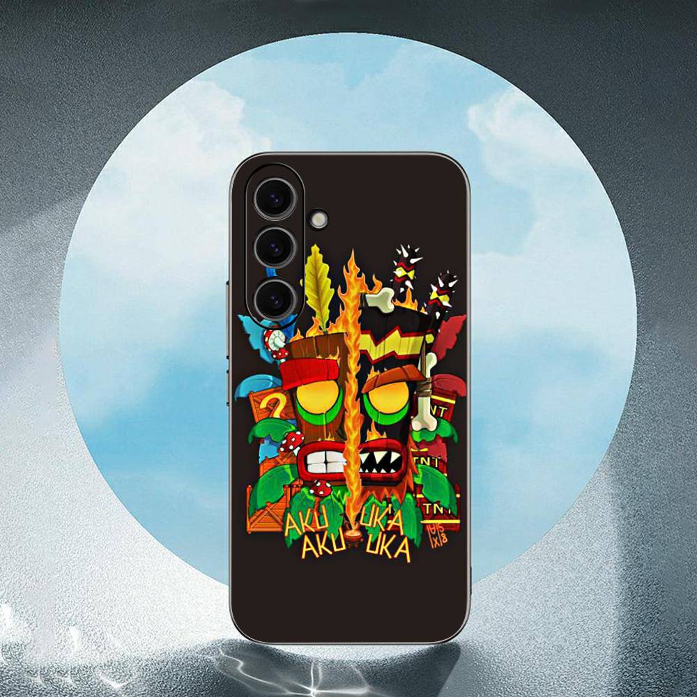 Aku Aku Crash For Samsung Galaxy S25 S24 S23 Ultra S22 S21 Plus S20 Black Soft Silicone Protective Case