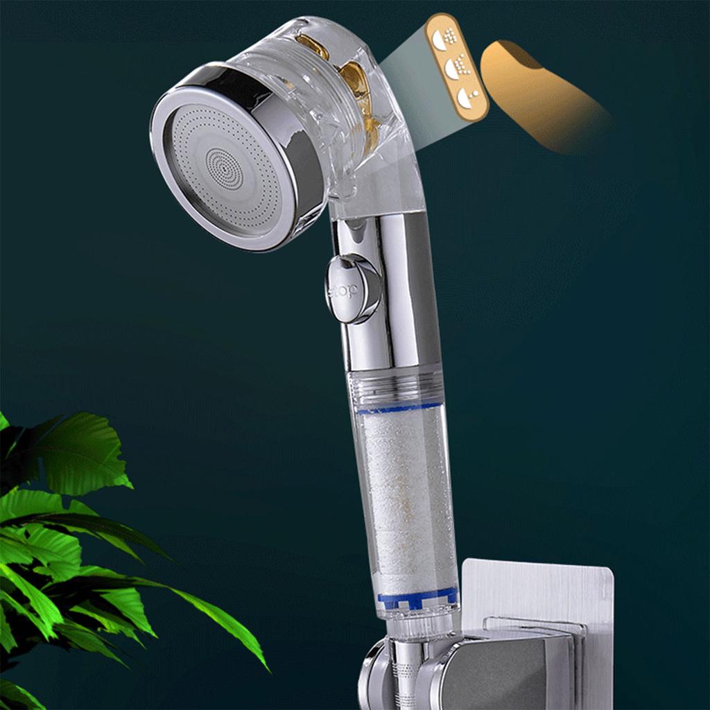 Showerhead Water Saving High Preassure Propeller Flow Showerhead with Fan Built-in Filter Rainfall Bathroom