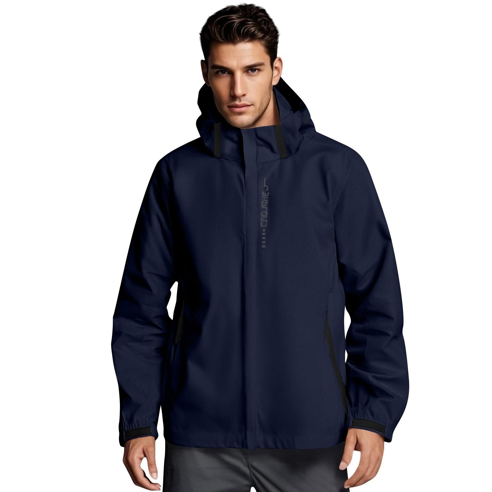 

Мужская однотонная полосатая куртка-дождевик Outdoor Plus Водонепроницаемый дождевик с капюшоном Ветрозащитный XL