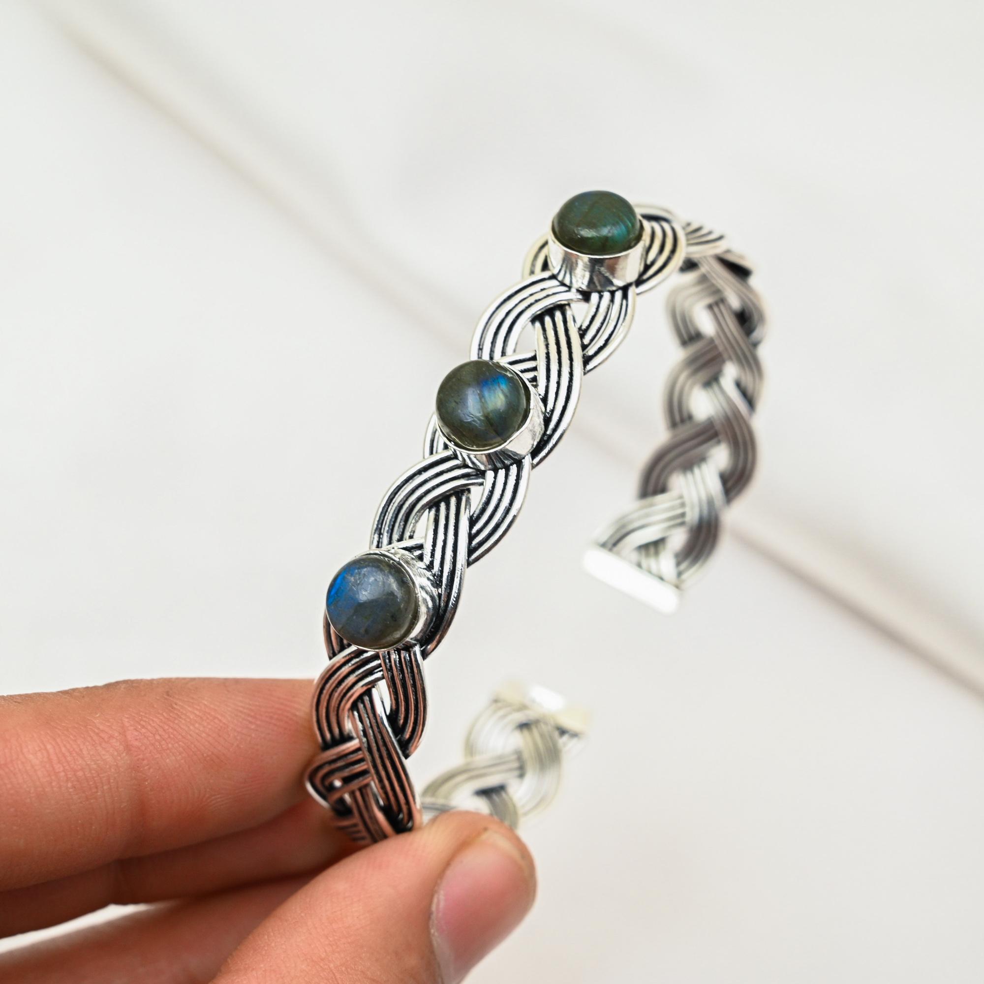 

Браслет-манжета с лабрадоритом, серебряный браслет 925 пробы, ручная работа, регулируемый браслет-манжета с драгоценными камнями, подарки на помолвку Adjustable синий