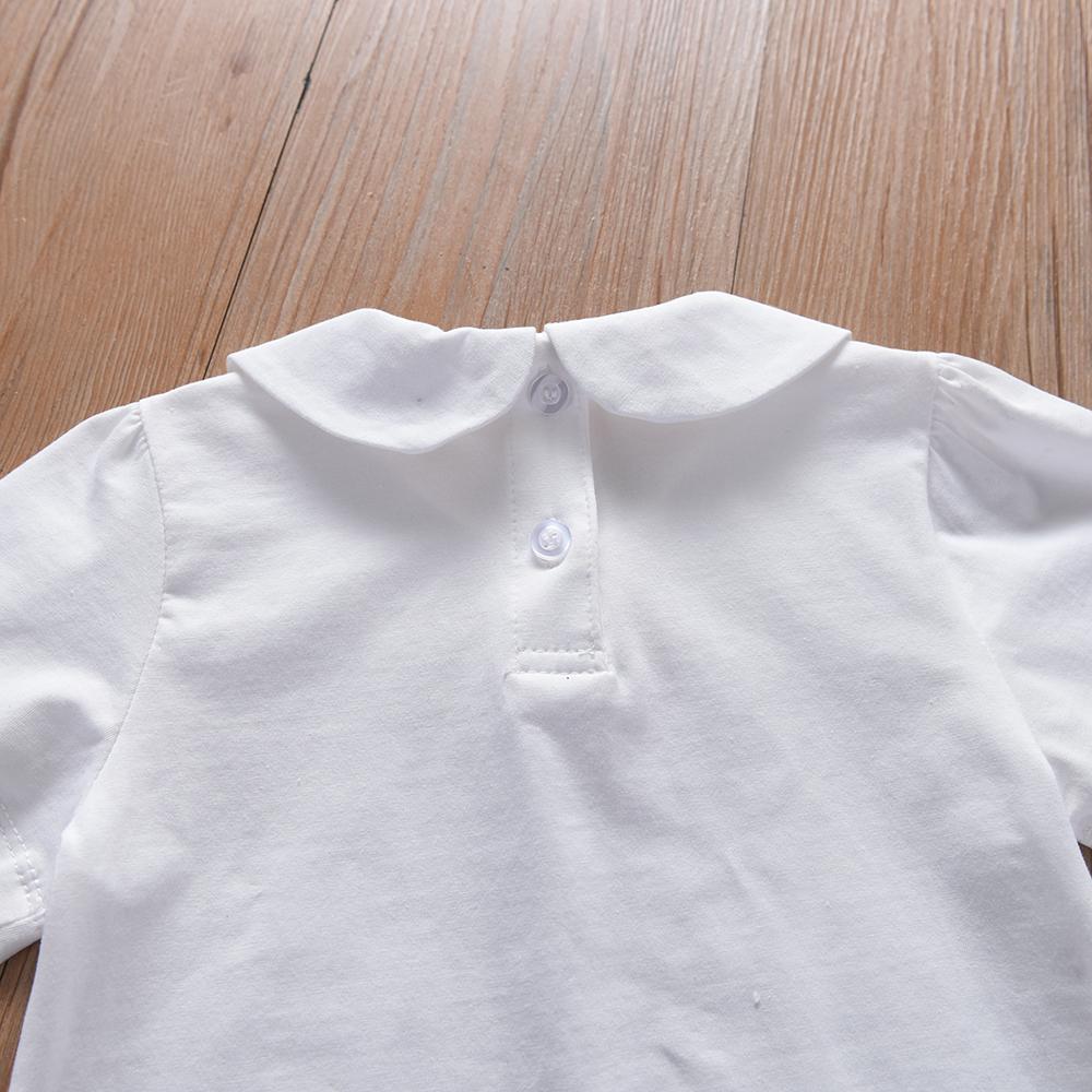 Kids Shirt Embroidered Peter Pan Collar Pink Bow Short Sleeve Summer Clothing for Ages 3-6 Girls