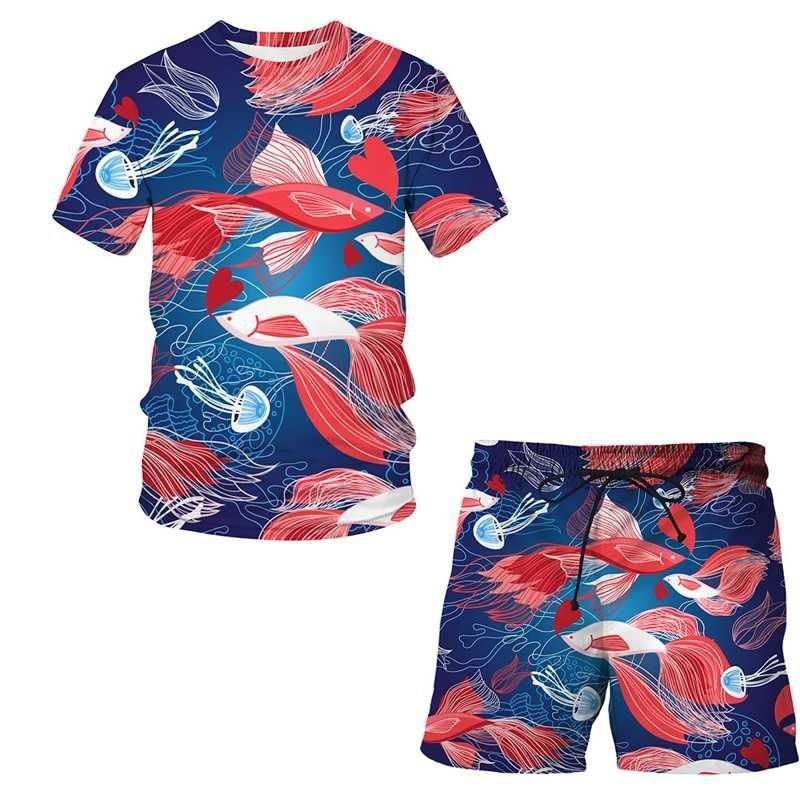 Sommer Neue Herren Sportbekleidung 3D Druck Modetrend Herren T-Shirt Kurzarm Set Freizeit Tiermuster Zweiteiliges Set