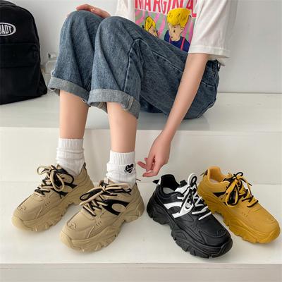 Daddy Shoes Damen Herbst Neue Leder Doppelschnürung Casual Sportschuhe mit Dicker Sohle und Erhöhter All-Match-Runde Zehe