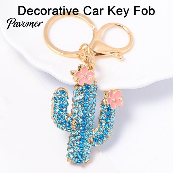 Cactus Keychain Bling Rhinestone Keychain, Pink Flower Keys Accessory Keyring Pendant, Handbags Backpacks Purse Charm Schoolbag Ornament