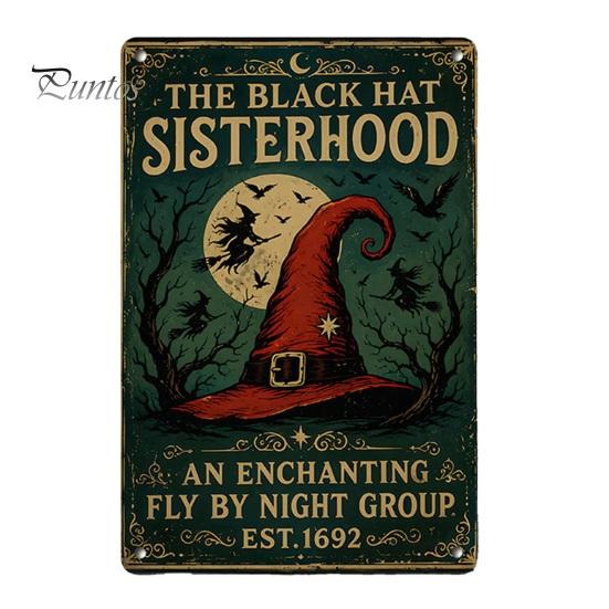 Distressed Metal Signage Retro Halloween Wall Sign, Pumpkin Ghost Bathroom American Style Decor Art Witch Cat Festival Sign for Bar Home Room