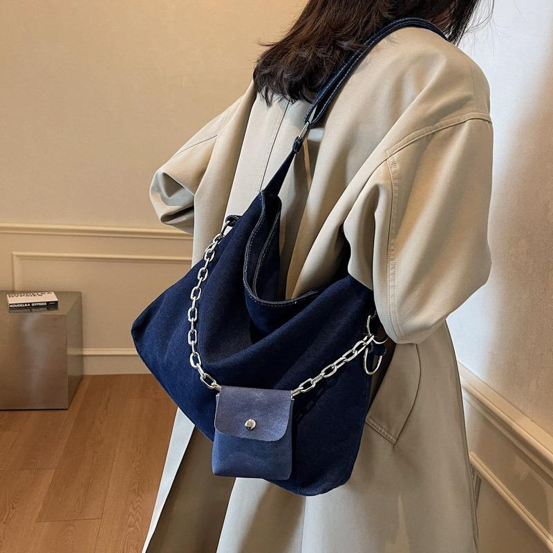 Fashion Casual Denim Tote Bag Female Niche Versatile Student Class Commute Shoulder Messenger Bag