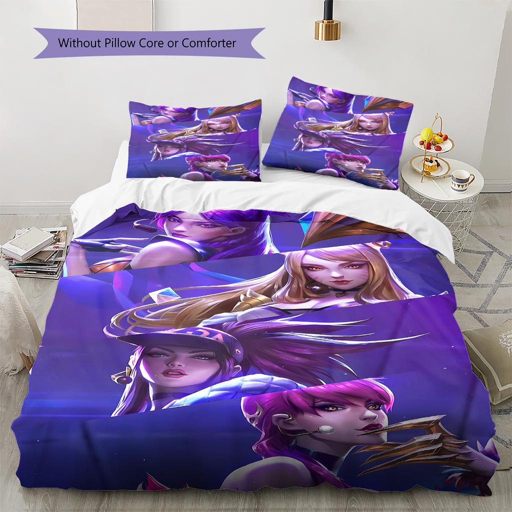 KDA Pattern Bedding Quilt Set Quilt Cover Pillowcase Home Decoration Gift (1 * duvet cover + 2 * pillowcase, without core)