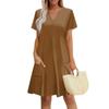 Women's Dress Casual V Neck Wedding Guest Dress Short Sleeve Fashion Beach Vacation Clothing