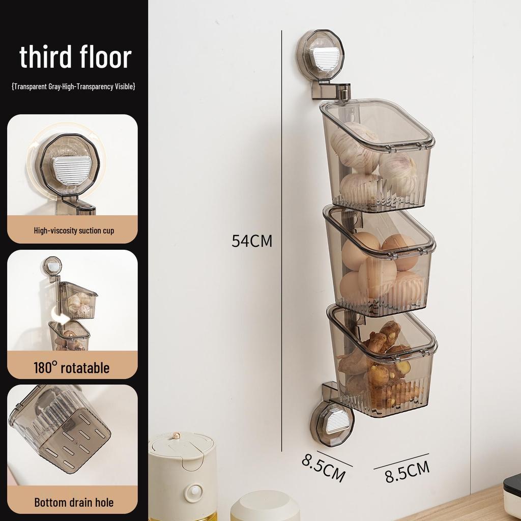 Multifunktionell Väggmonterad Köksförvaringslåda med Lock - Hålfri Transparent Sugkoppshållare för Grönsaker