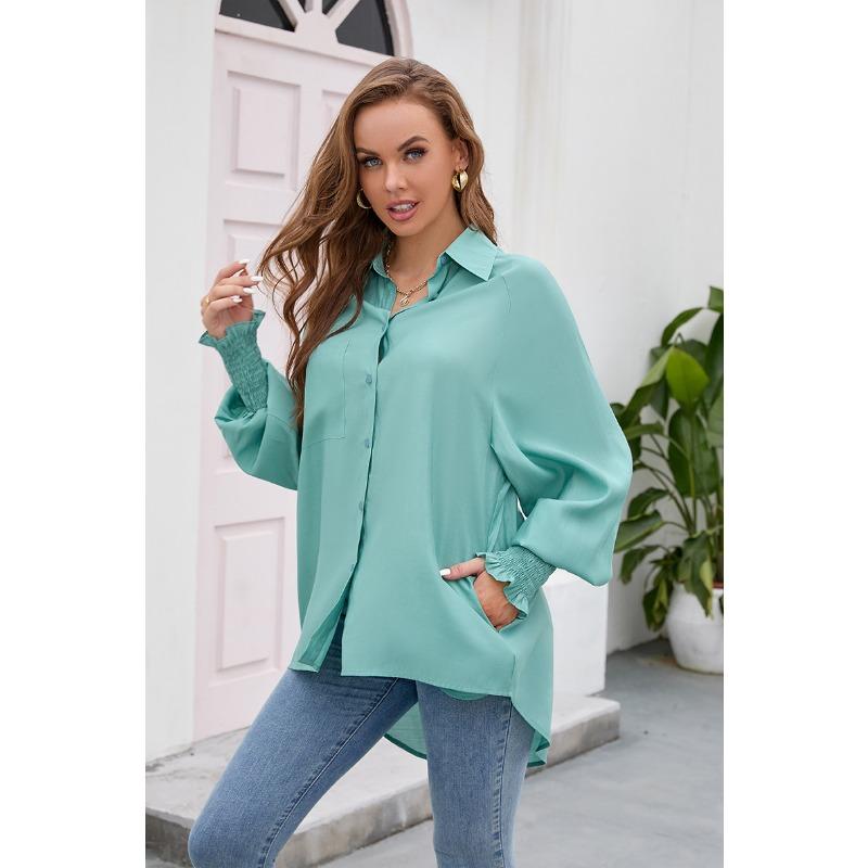 Spring and Autumn Women's Shirt Insert Sleeve Tencel Top Soft Solid Color Loose Plus Size Blouse