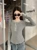 Women's High-End Striped Buttoned Long-Sleeve Cropped Top