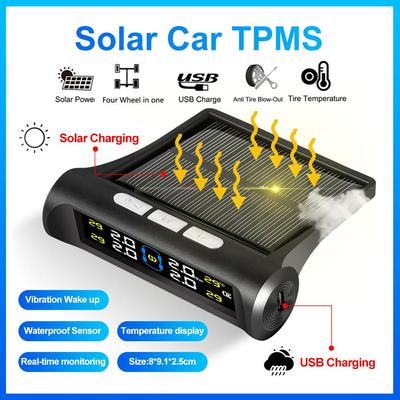 Solar Power Car Tire Pressure Monitor TPMS Car Tire Pressure Alarm Monitor System Auto Security Alarm Systems Tyre Pressure Sensor Kit
