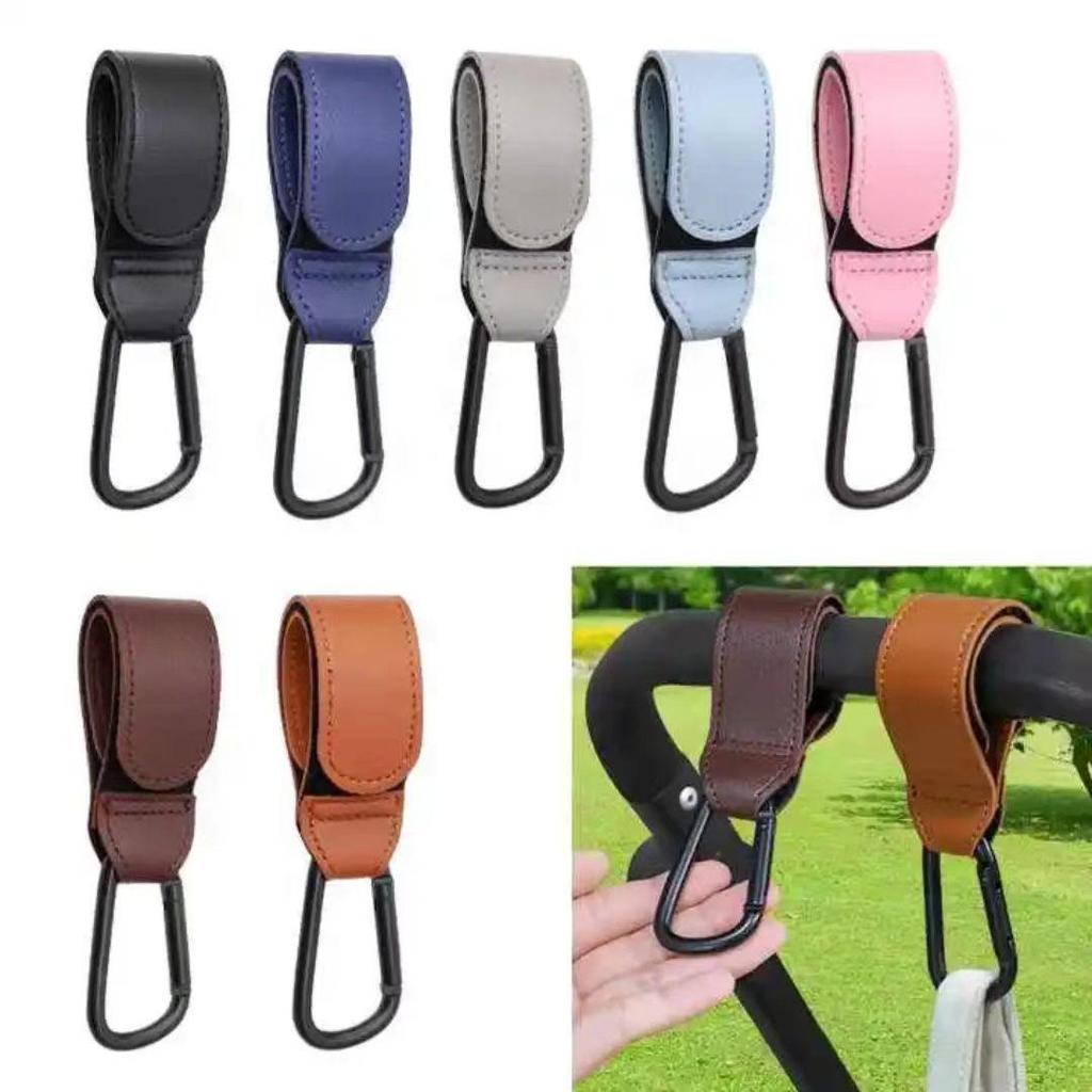 PU Leather Baby Stroller Handle Hook with Portable Velcro Carabiner