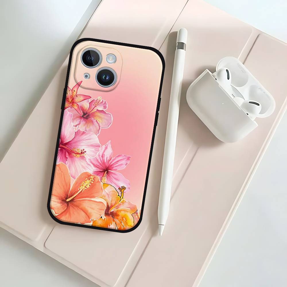 P-Peach-B-Blossom Black Phone Case That Fits For IPhone 17,16,15,11,13,14 Pro Max,Plus,X,Xr,Xs Max,13Mini