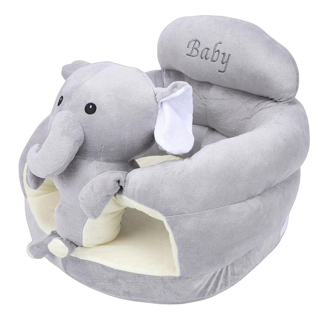 Infant Support Seat Soft Plush PP Cotton Cute Cartoon Animal Baby Sit Up Chair for Home Dark Gray Elephant