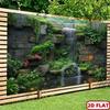 Stone Waterfall Forest Tapestry, Moss & Greenery Background Cloth, Calming Nature Wall Decor