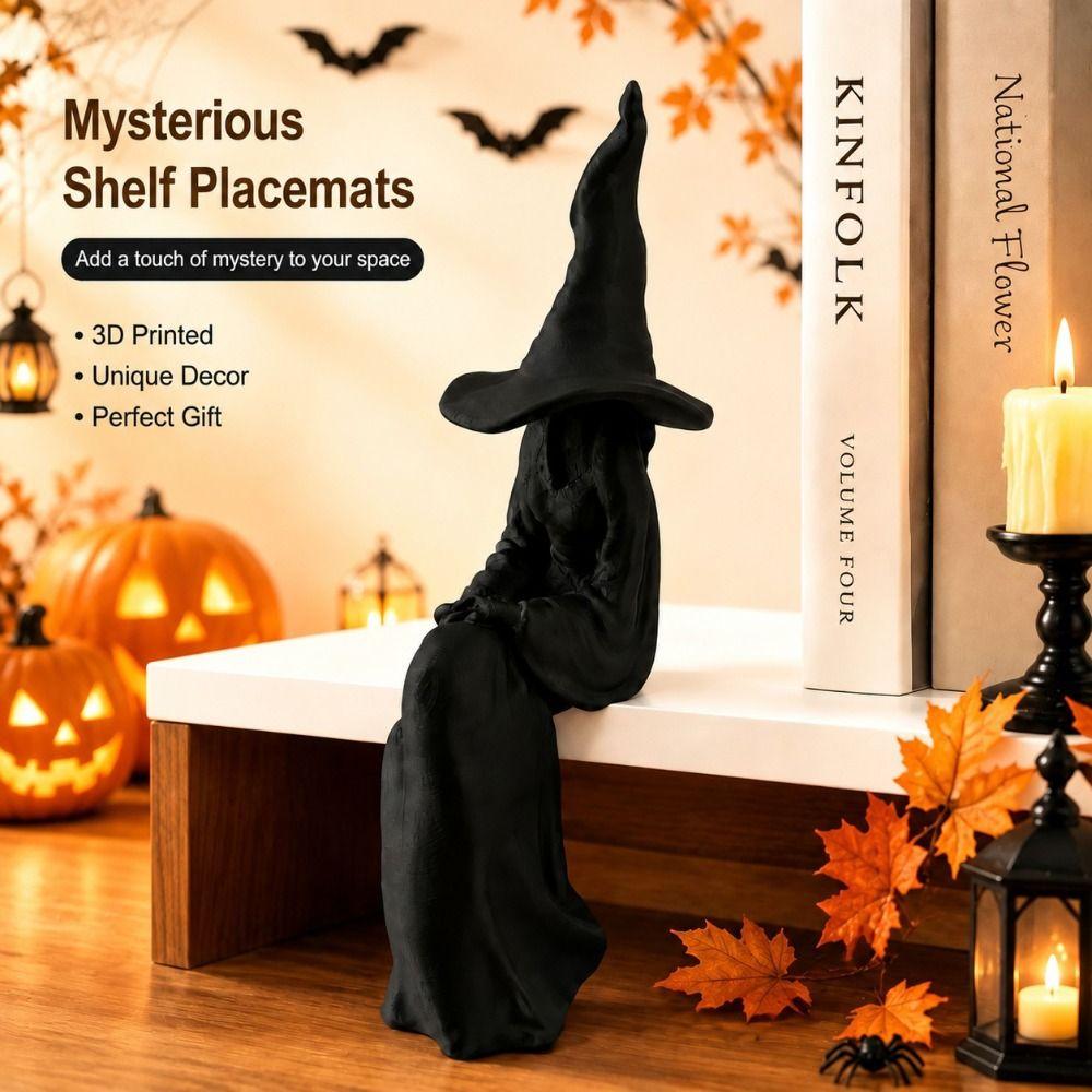 Black Sitting Witch Statue Plastic Spooky Bookshelf Ornament Faceless Witch Figurine Room Decor