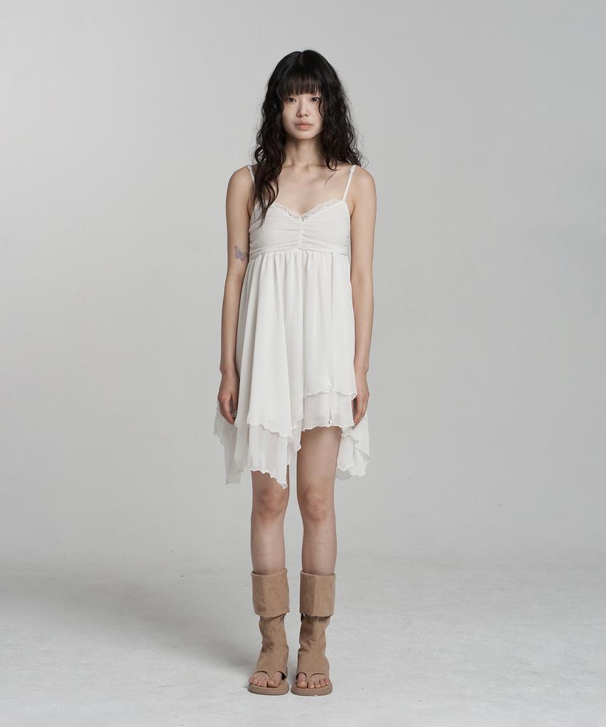 ILLIO [Bit-O X Ilio] Ivory Asymmetric Chiffon Dress