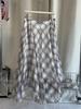 Plaid Asymmetrical Draped Chiffon Midi Skirt with Irregular Hem