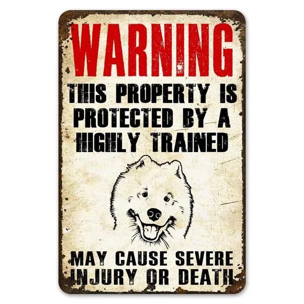 Warning This Property Is Protect By Labradoodle Dog Tin Sign Vintage Farm Decor Art Pet Lover Tin Metal Sign