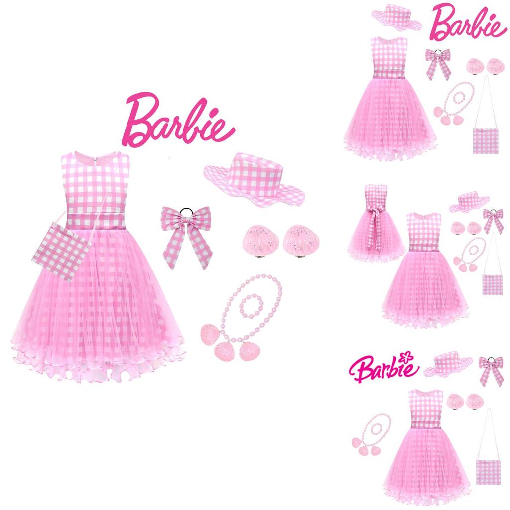 Princess Pink Sleeveless Dress Set With Bag Hat Bracelet Necklace Earrings And Hair Accessories