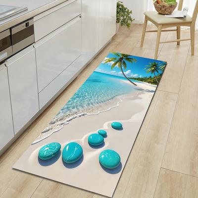1Pcs Beach Soft Stones Pattern Floor Mat Modern Kitchen Polyester Rug Non-Slip Colorful Indoor Carpet, For Home Bathroom Bedroom Living Room Decor