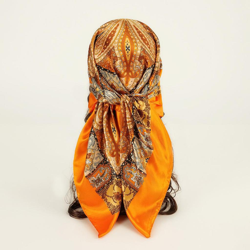 Vielseitiger Damen 90cm Satin Charmeuse Quadratischer Schal - Neuer Imitationsseiden-Druck, Stil FJ007