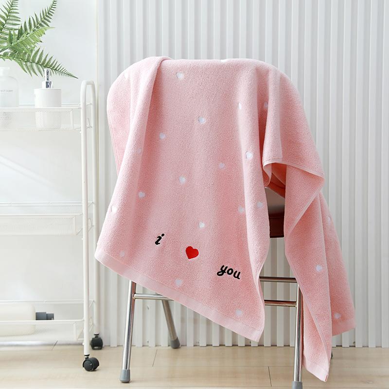 Heart Embroidered Luxury Cotton Towel Set - 480 GSM, Soft & Thick, Ideal for Couples or Valentine's Day, Includes 1 Bath & 1 Hand Towel